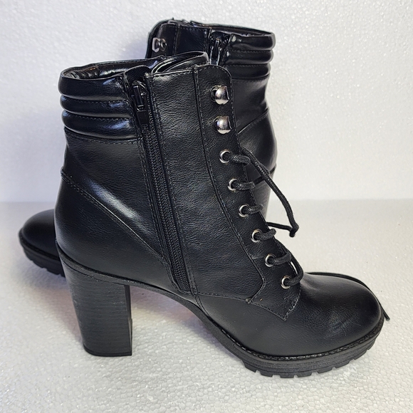 Guess LA Ginette Black Lace-Up High Heel Ankle Boots with Side Zip - Picture 3 of 11